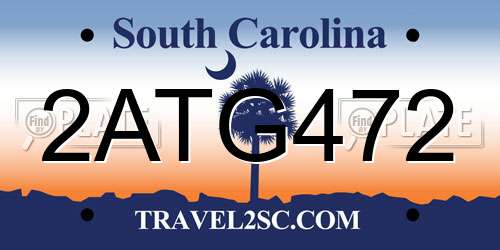 2ATG472 South Carolina License Plate