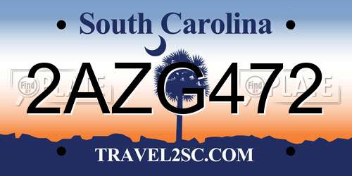 2AZG472 South Carolina License Plate