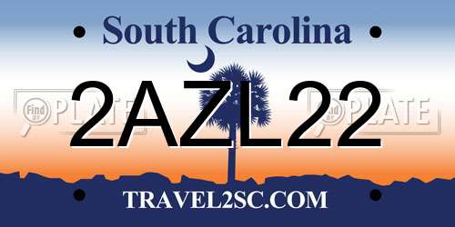 2AZL22 South Carolina License Plate