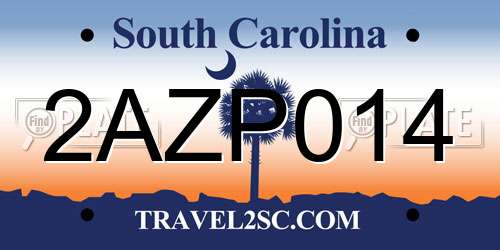 2AZP014 South Carolina License Plate