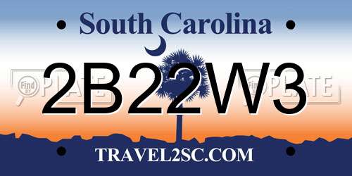 2B22W3 South Carolina License Plate