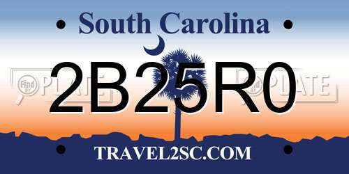 2B25R0 South Carolina License Plate