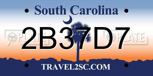 2B37D7 South Carolina License Plate