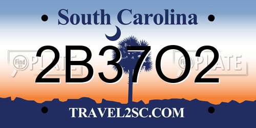 2B37O2 South Carolina License Plate