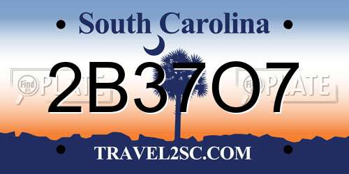2B37O7 South Carolina License Plate