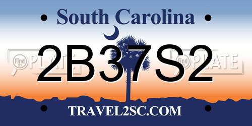 2B37S2 South Carolina License Plate