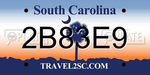 2B83E9 South Carolina License Plate