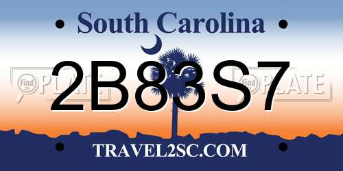 2B83S7 South Carolina License Plate