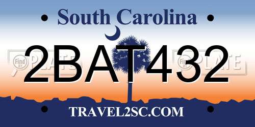 2BAT432 South Carolina License Plate