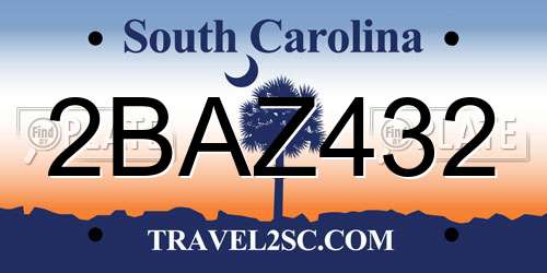 2BAZ432 South Carolina License Plate