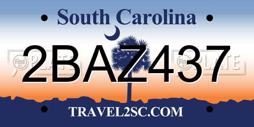 2BAZ437 South Carolina License Plate