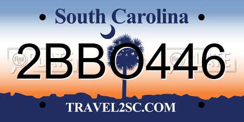 2BBO446 South Carolina License Plate