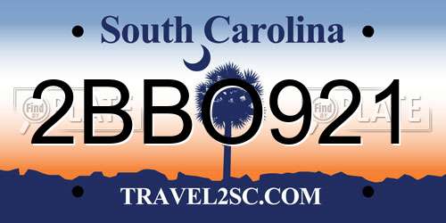2BBO921 South Carolina License Plate