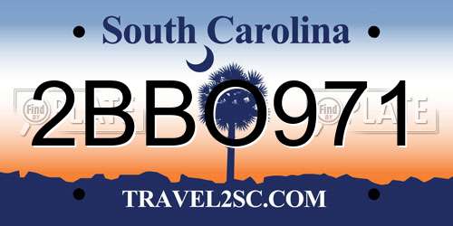 2BBO971 South Carolina License Plate