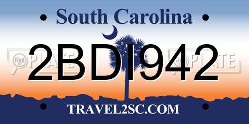2BDI942 South Carolina License Plate