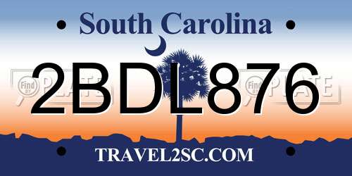 2BDL876 South Carolina License Plate