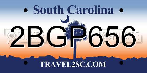 2BGP656 South Carolina License Plate