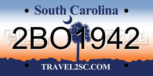 2BO1942 South Carolina License Plate