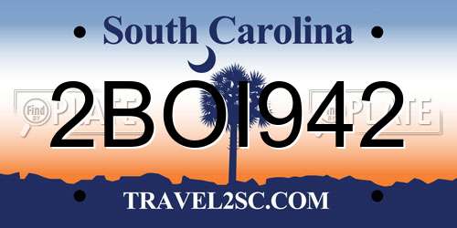 2BOI942 South Carolina License Plate