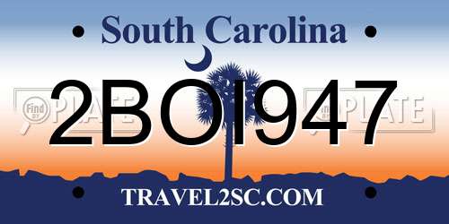 2BOI947 South Carolina License Plate