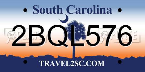 2BQL576 South Carolina License Plate
