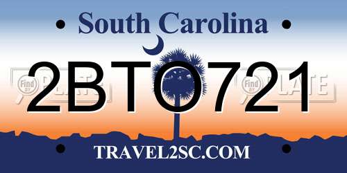 2BTO721 South Carolina License Plate