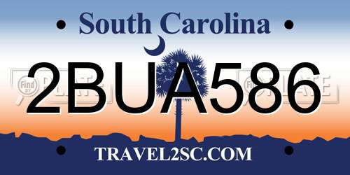 2BUA586 South Carolina License Plate