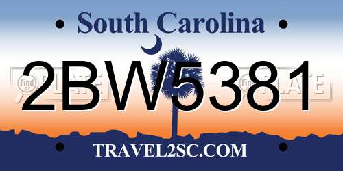 2BW5381 South Carolina License Plate