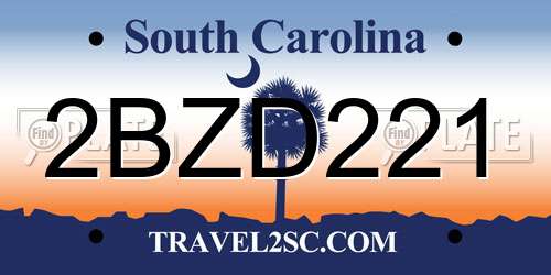 2BZD221 South Carolina License Plate