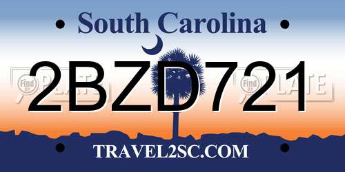 2BZD721 South Carolina License Plate