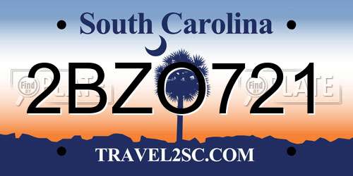 2BZO721 South Carolina License Plate