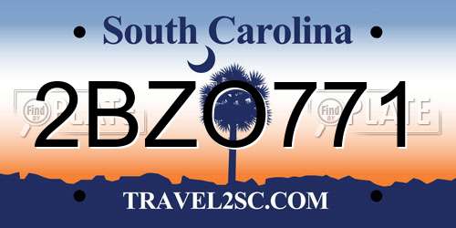 2BZO771 South Carolina License Plate