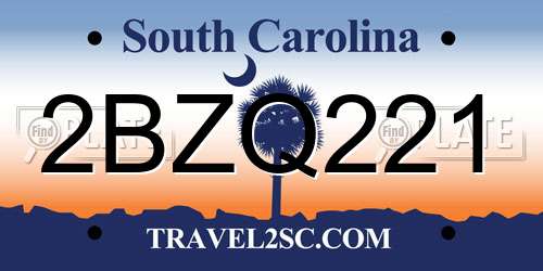 2BZQ221 South Carolina License Plate