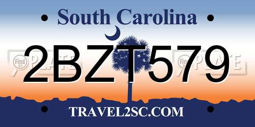 2BZT579 South Carolina License Plate