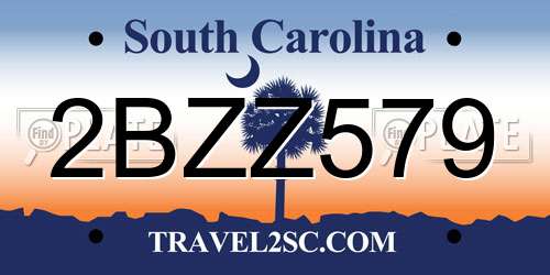 2BZZ579 South Carolina License Plate