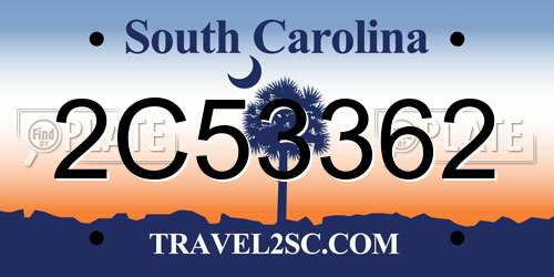 2C53362 South Carolina License Plate
