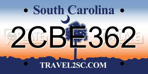 2CBE362 South Carolina License Plate