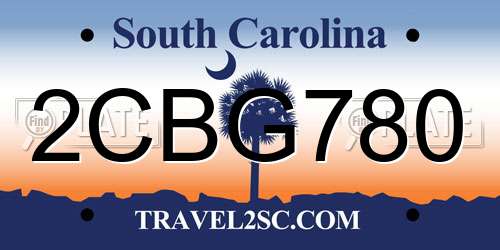 2CBG780 South Carolina License Plate
