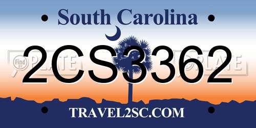 2CS3362 South Carolina License Plate