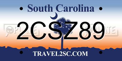 2CSZ89 South Carolina License Plate