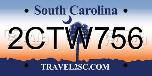 2CTW756 South Carolina License Plate
