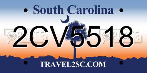 2CV5518 South Carolina License Plate