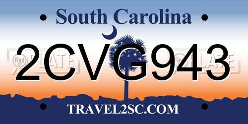 2CVG943 South Carolina License Plate