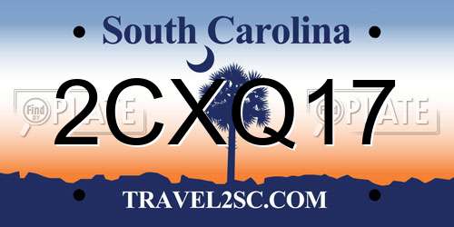 2CXQ17 South Carolina License Plate