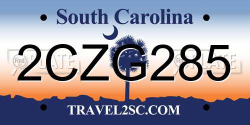 2CZG285 South Carolina License Plate