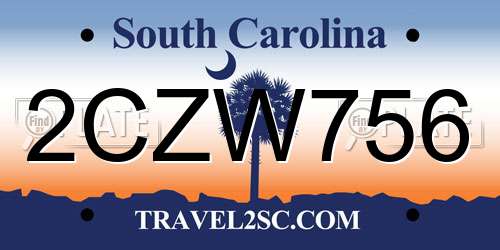 2CZW756 South Carolina License Plate
