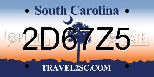 2D67Z5 South Carolina License Plate