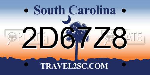 2D67Z8 South Carolina License Plate