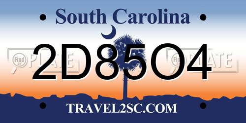 2D85O4 South Carolina License Plate