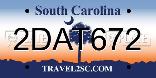 2DAT672 South Carolina License Plate